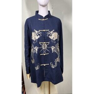 Lin Zhixiu Chinese Jacket Embroidered Yellow Dragon Blazer Jacket Knot Buttons